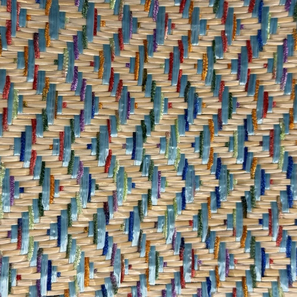Lancome Cosmetic Bag Woven Blue Multicolored Tasseled Make Up Bag Travel Storage